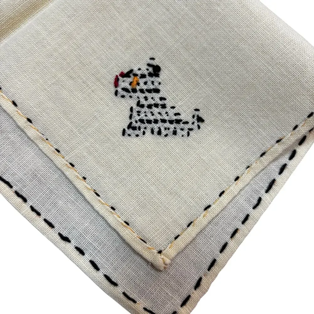Cocktail napkins (4) YELLOW cotton hand embroidery black Scottish Terriers